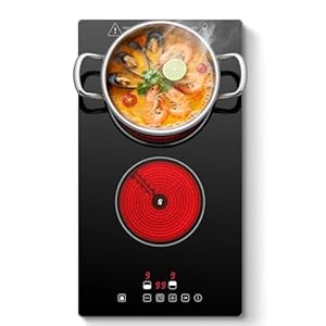 SNDOAS Glaskeramikkochfeld 2 Platten, 2 Platten Kochfeld mit Secker, 3000W Eingebaut Cerankochfeld 29cm, Ceranfeld 2 Platten mit 9 Heizstufen, 1-99 Min Timer, Touch-Control, Kindersicherung, Schwarz