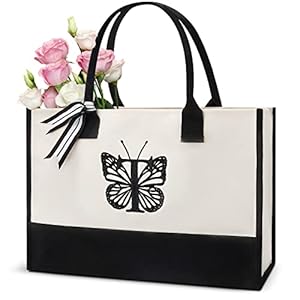 Gifts for Women, Embroidery Personalized Initial Canvas Tote Bag, Monogrammed Birthday Beach Gift for Her Mom Tearcher