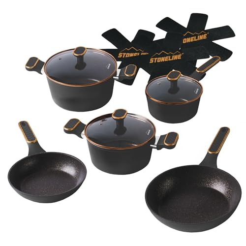 STONELINE Batterie Cuisine 11 pcs 18/20/24 cm Set de Poêles et Casseroles avec Couvercle, Faitout...