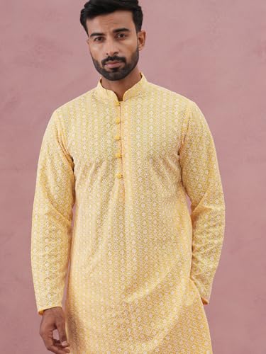 Image of Jompers Floral Embroidered Kurta With Churidar (Lemon, XXL)