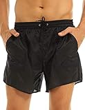 Nimiya Men's Swim Trunks See-Through Drawstring Sport Boxer Shorts with Pocket Quick Dry Black...