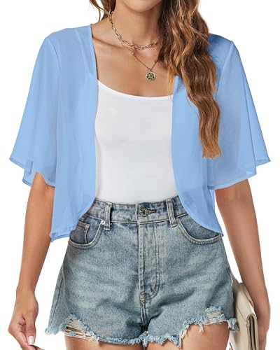 Image of ZNVGIRL Women Shrug Chiffon Cardigans Open Front Short Sleeve Bolero for Evening Dressy 2026