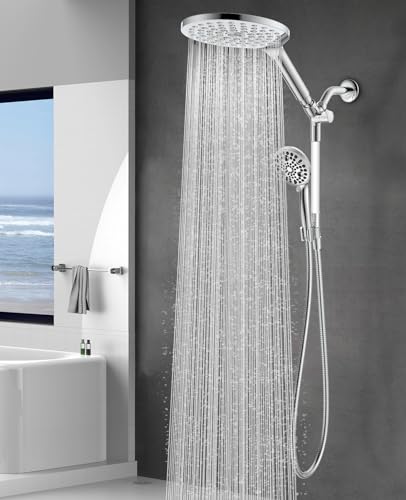 MakeFit 21-mode Dual Handheld Shower Head Combo, Upgraded 2-in-1 Rain Shower Heads System 8 Inch Rainfall Shower Head and 10 Modes High Pressure Hand Held Showerhead with Built-in Power Wash