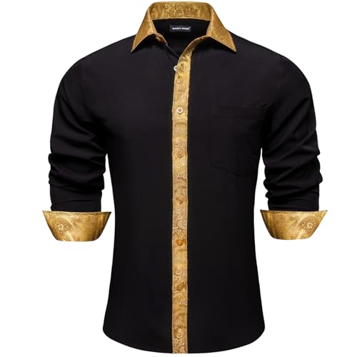 Barry.Wang Mens Satin Silk Shirts Long Sleeve Designer Dress Shirt Shiny Untucked Casual Button Down Shirt Party Disco Formal
