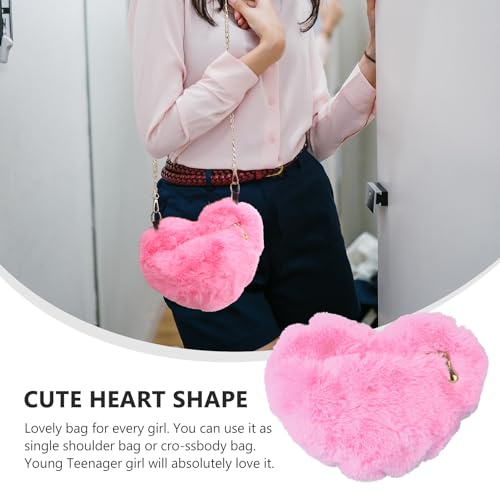 Heart Shaped Purse Soft Fluffy Faux Fur Crossbody Bag Handbag Shoulder Bag with Chain for Women Girls Valentines Day4