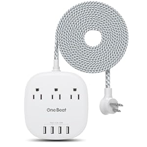 Desktop Power Strip with 3 Outlet 4 USB Ports 4.5A, Flat Plug and 10 ft Long Braided Extension Cords for Cruise Ship Travel Home Office, ETL Listed