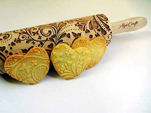 SPRING embossing rolling pin. Wooden embossing rolling pin with flowers and butterflies. Embossed cookies. Gift for Mother, Grandmother, friend.