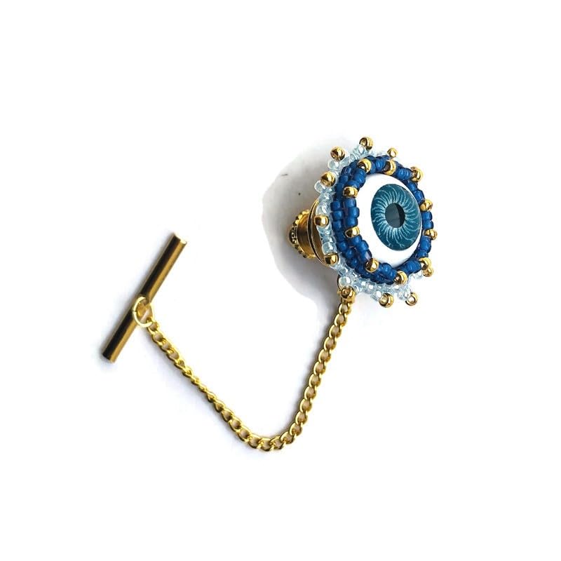 Blue Round Eye Realistic Gold Plated Tie Tack or Tie Pin for Him for Her Father's Day, Halloween, Christmas Gift