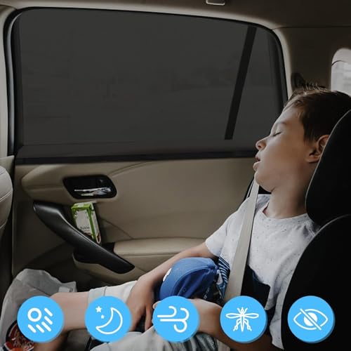 Sonnenschutz Auto Baby, 2 Stück Universal Elastizitä Sonnenblende Auto Netz für Seitenfenster, Sonnenschutz Auto Kinder mit UV Schutz & Hitzeschutz, Privatsphäre Für Kinder Haustiere, Fit 98% Autos