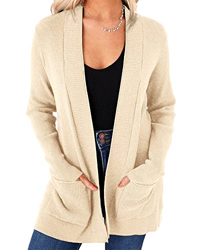 cream cardigan - imesrun Womens Open Front Cardigans Casual Long Sleeve Classic Knit Sweater Outerwear with Pockets