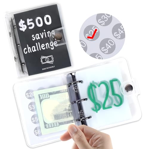 XIMUX $500 Savings Challenge Binder Money Saving Envelope Challenge Mini Budget Binder with Cash Envelopes Reusable Budget Book with Cash Envelopes Envelope Savings Challenge
