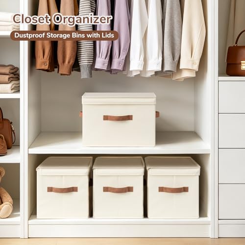 CHICVITA 4-Pack Medium Fabric Storage Baskets with Lids for Shelves,Ivory by CHICVITA - Used condition - Image 2