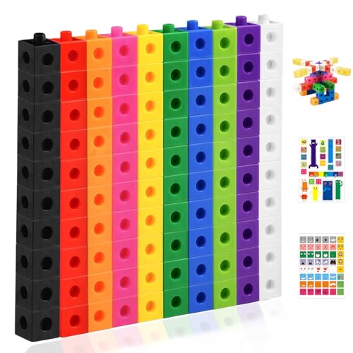 aieieii 100 PCS Maths Cubes Number Blocks Toys Counting Cubes with 10 Colour Linking Cube with 2 Stickers 2CM Counting Blocks Maths for Block Set Easy to Connect(for Ages 15 and Above)