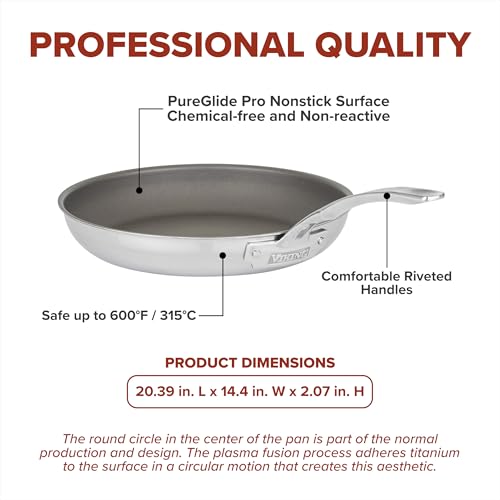 Image of Viking PureGlide Pro 3-Ply Nonstick Frying Pan, Made without PFAS, 12-Inch Induction Cookware, Metal Utensil Safe Titanium Nonstick Surface, Oven Safe to 600F