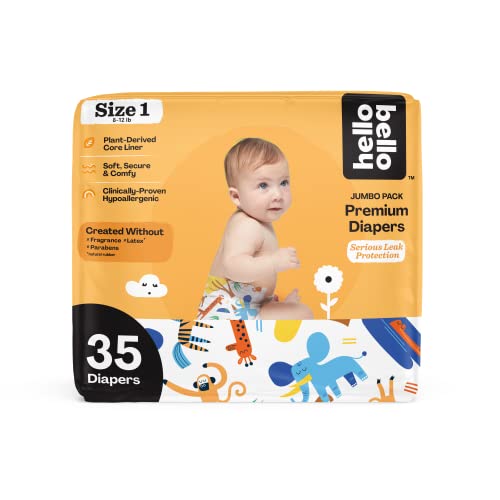 Image of Hello Bello Premium Baby Diapers Size 1 I 35 Count of Disposeable, Extra-Absorbent, Hypoallergenic, and Eco-Friendly Baby Diapers with Snug and Comfort Fit I Serengeti