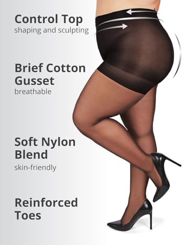 Image of MeMoi Plus Size Curvy Control Top Pantyhose for Women, Comfortable Sheer Pantyhose, Lightweight Womens Stockings, Sizes 1X-QP