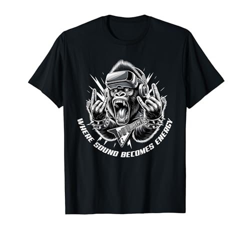 Donde el sonido se convierte en energía Funny Rock Gorilla VR Guitarra Camiseta
