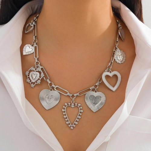 YOOESTORES82 Chunky Heart Pendant Charm Statement Necklace Gold Tone Layered Link Chain Necklaces for Women Romantic Trendy Jewelry Party Gift Glamorous Versatile2