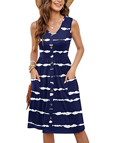Image of MOLERANI Women Summer Dresses Sleeveless Casual Loose Swing Button Down Midi Dress with Pockets