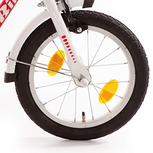 Bibi Kinderfahrrad 14 Zoll mit Rücktrittbremse und Stützrädern Fahrrad für Kinder Junge Mädchen Kinderrad rot Weiss – Bild 3