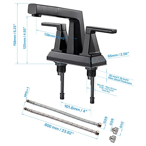 Hanlian 2 Handle Bathroom Sink Faucet 3 Hole With Pull Out Sprayer, Centerset Bathroom Faucets, 4 Inch Centerset Bathroom Faucet With Retractable Hose, Hot And Cold Water Mixing Faucet (Matte Black) #TOP5