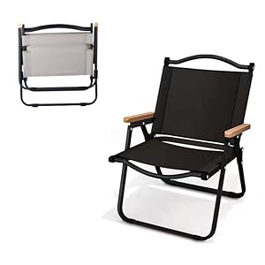 STAR WORK Portable Foldable Chair Outdoor Furniture Compact Chair Aluminum with Armrests for Travel Camping, Fishing Picnic，Ultralight Low Beach Concert Camping Folding Chair (Black, Medium)