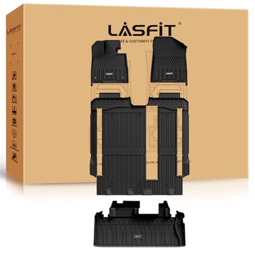 Image of LASFIT Floor Mats & Cargo Liner for Toyota Sienna 8 Seats 2021-2025 2026 All Weather TPE Custom Fit Floor Liner for Sienna LE /XLE Front and Rear Car Mat & Trunk Mat, Black