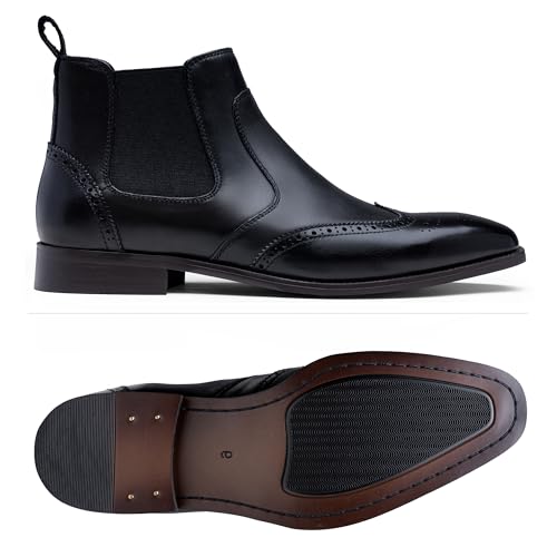 Image of Jousen Men's Chelsea Boots Polished Premium Leather Ankle Dress Boots Classic Retro Slip On Boots for Men
