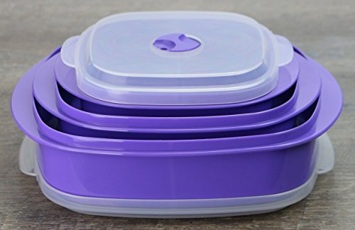 Image of Reston Lloyd Nesting Microwave Containers, Set of 3, Adjustable Steam Vents, Airtight, Meal Prep, Durable BPA-Free Plastic- Freezer & Dishwasher Safe, Cookware & Food Storage, Anyday Cookware, Purple