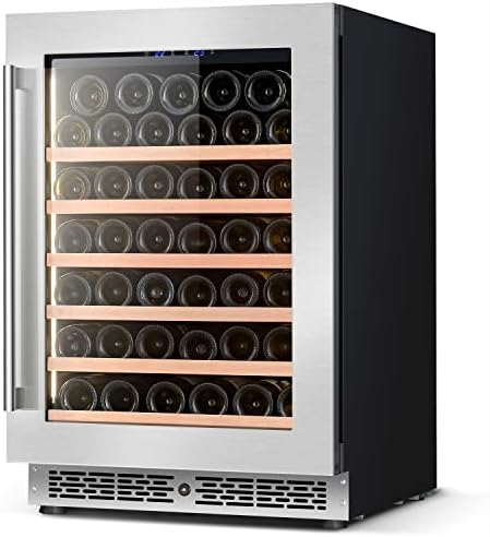 Vesgolden 24 inchwine cooler Refrigerator 53 Bottle compressor freestanding or built-inUnder CounterHome Kitchen wine fridge ​for champagne,sparkling wine,white red wine Clear Glass Door for Office