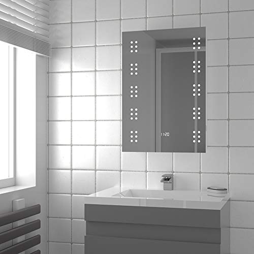 Warmiehomy Modern Illuminated LED Bathroom Mirror with Lights Shaver Socket Demister and Sensor Wall Mounted 70x50cm (700x500x53mm)