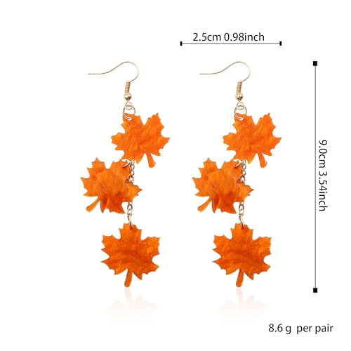 Fall Orange Maple Leaf Earrings Long Tassel Dangle Earrings for Women Autumn Leaf Statement Jewelry Boho Lightweight4