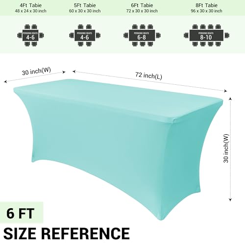 Image of Obstal 6ft Stretch Spandex Table Cover for Standard Folding Tables - Universal Rectangular Fitted Tablecloth Protector for Wedding, Banquet and Party, 72L x 30W x 30H Inches, Blue, 2pc