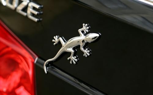 Image of 2PCS 3D Gecko Emblem Car Sticker Metal Chrome Silver Spider Badges Sticker for Universal Car Vehicle, Truck, Motorcycle, RV, Scooter, SUV, Door, Window for Headphone Decorations (Silver Gecko)