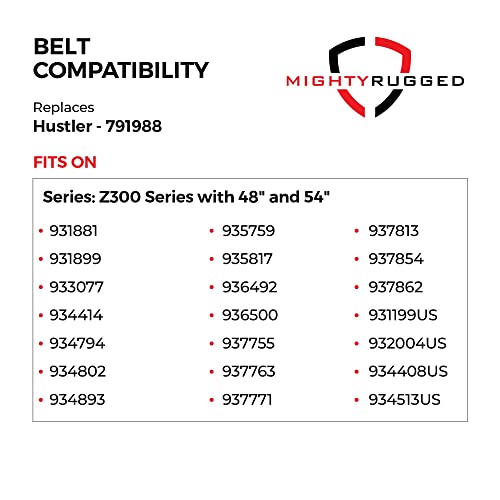 Image of MightyRugged 791988 Hustler Raptor 52 inch Deck Belt Replacement - Durable Aramid Cord - 140-3 /4 inch x 5 /8 inch - Fits on Z300 931881, 931899, 933077, 934414, 934794, 934802