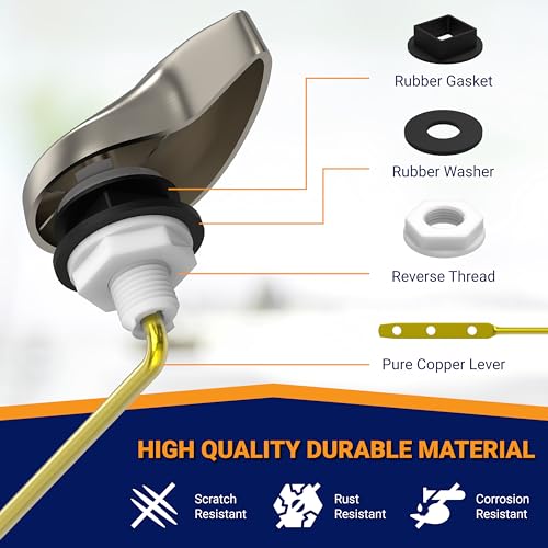 Image of Front Mount Toilet Handle Replacement, Compatible with American Standard, Kohler, TOTO, Gerber and Most Front Mount Toilet Tanks - Nickel Finish