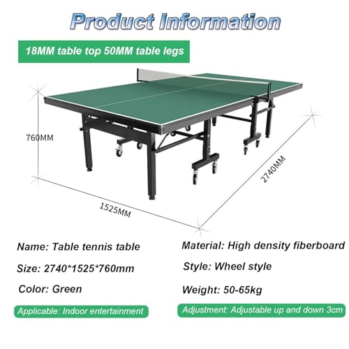 Pingpong-Tisch, tragbarer Tischtennistisch für drinnen und draußen mit 8 Rädern, Bällen und Netz, professioneller Rolltisch in voller Größe, strapazierfähig, 274 x 155 x 76 cm, einfache Mont – Bild 3