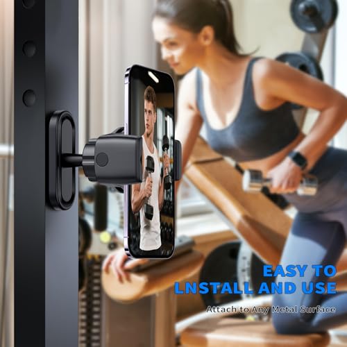 Image of Magnetic Phone Holder for Gym - 360 Adjustable Magnet Phone Mount for Workout Recording, Compatible with iPhone 16 /15 /14 /13 /12, Android and Smartphone
