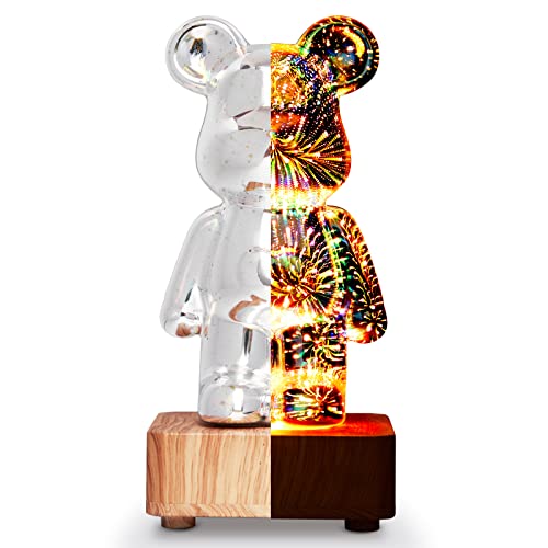 VEELU Veilleuse Ours Feu d'artifice 3D Atmosphère Lumière 8 Couleurs Lampe de Projecteur Art Décor de Bureau Salon Décorations pour la Maison