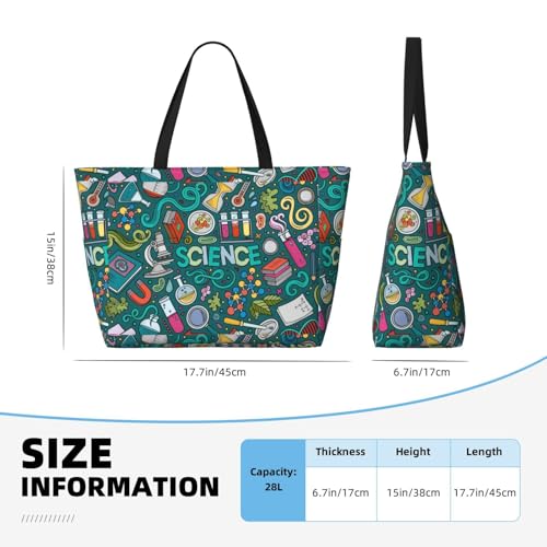 Cartoon Science Theme Print Beach Tote Large Capacity Beach Travel Bag Waterproof Sandproof And Lightweight4