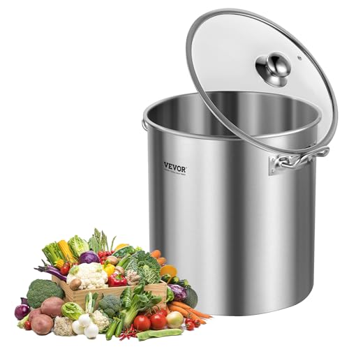 VEVOR Stainless Steel Stockpot 24 Quart Cooking Pots Cookware Sauce Pot with Lid and Handle Heavy Duty Commercial Grade Stock Pot Sanding Treatment for Steaming Boiling or Frying Silver