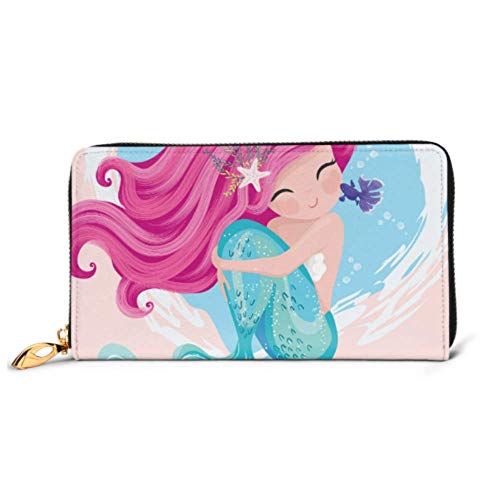 Preisvergleich Produktbild JHGFG Mode Handtasche Reißverschluss Brieftasche Nette Meerjungfrau Kleiner Fisch Vektor Illustration Telefon Kupplung Geldbörse Abendkupplung Blockieren Leder Brieftasche Multi Card Org