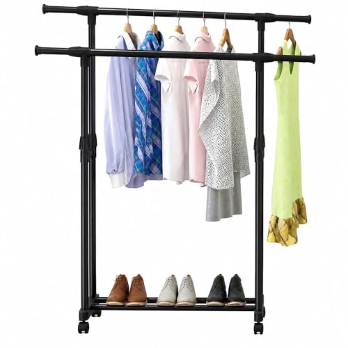Image of WOOMZY Heavy Duty Cloth Drying Stand for Clothes - Foldable Clothes Drying Stand Metal with Wheels | Adjustable Dry Cloth Stand & Cloth Dryer Stand for Balcony, Home | Pole Rack Kapde Stand