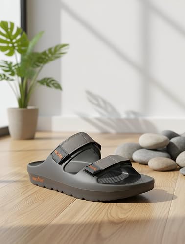 Image of HEALTH FIT Extra Soft Premium Classic Cushion Sliders /Slipper footbed with Double Adjustable Strap Comfortable Light Weight Anti-Skid Waterproof Stylish Flip Flops for Men's HF153