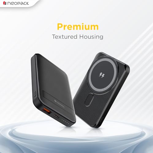 Image of Neopack SnapGO 10000mAh Magsafe Power Bank | Kickstand | Dual Charging | 15W Wireless and 22.5W Wired Charging Output for iPhone 12 & New Models, Android Smartphones and Other USB-C Devices (Black)