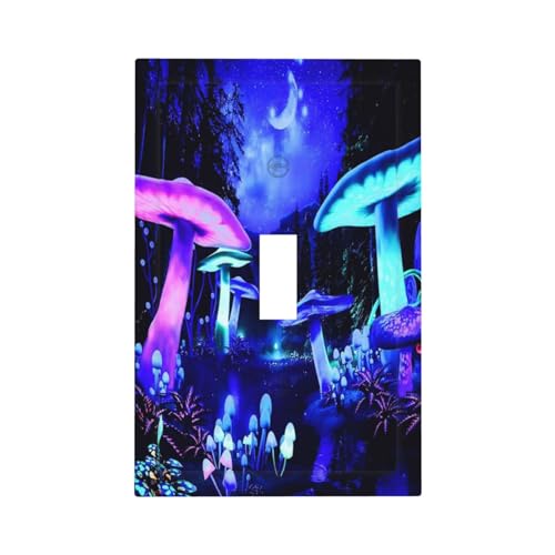 Wpshijia Blacklight Fantasy Mushroom Forest Moon 1 Gang Single Toggle Light Switch Covers Decorative Wall Plate Switchplate Electrical Faceplate for...