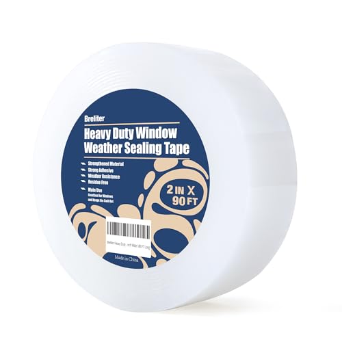 Breliter Heavy Duty Window Weather Sealing Tape - Transparent Window Tape for Winter and AC Insulation, No Mess Winter Window Seal Kit - 2 Inch Wide 90 FT Long