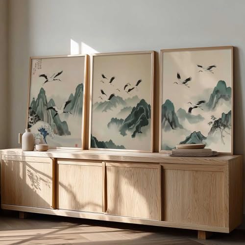 Image of kotart Japanese Nature Art View Framed Poster | Big Aesthetic Nature Art Wall Framed Posters for Living Room Bedroom Wall Decor Set Of 3 (19X25 inch)