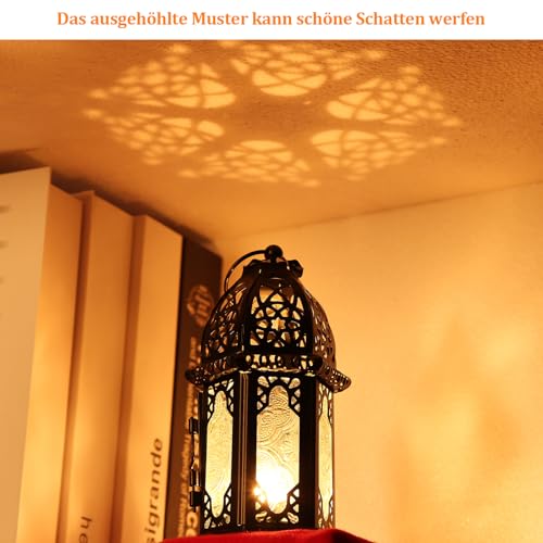 IMAGE 4PCS Candle Lanterns Metal Candle Holder with Transparent Glass Moroccan Decorative Hanging Lantern, 7x16cm, Black