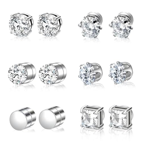 IKOPFLN 6 Pares de pendientes magnéticos para hombre, pendientes falsos para hombre, 6 mm